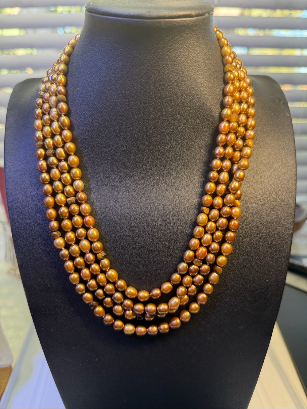 Golden Cultured Pearl Necklace - 4 Strands 18”